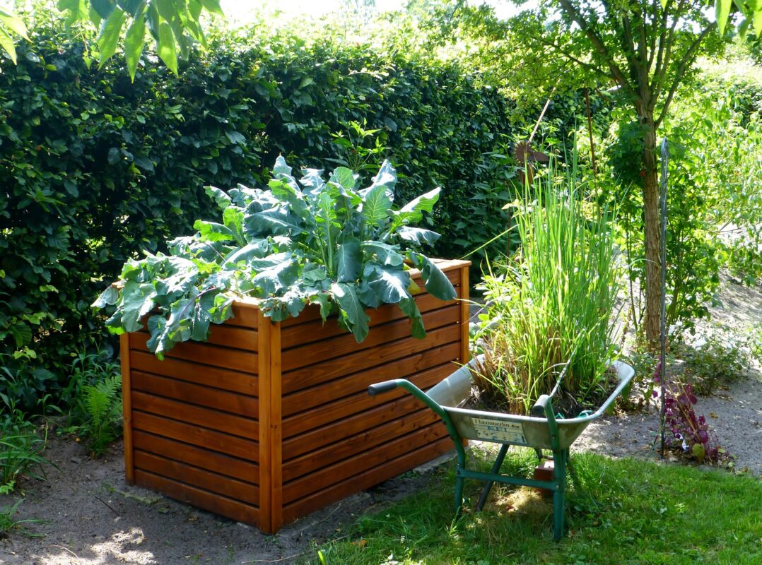 raised garden bed made of wood slats